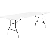 Peakform Folding Banquet Table, Plastic Top, Indoor/Outdoor, White, 8 Ft | Rust-Resistant Steel Frame, Molded Surface, Folds Flat for Storage, for Parties, Events, Yard and Campsite Use