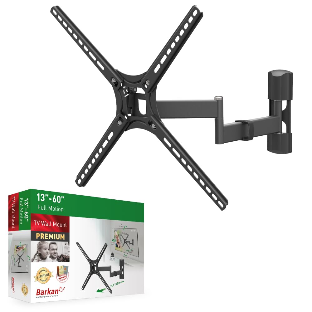Barkan TV Wall Mount, 13-60 inch Full Motion Articulating - 4 Movement Flat/Curved Screen Bracket, Holds up to 55lbs, Patented Fits LED OLED LCD