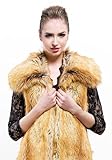 Messca Women's Faux Wolf Fur Collar Middle Vest Size L Yellowish