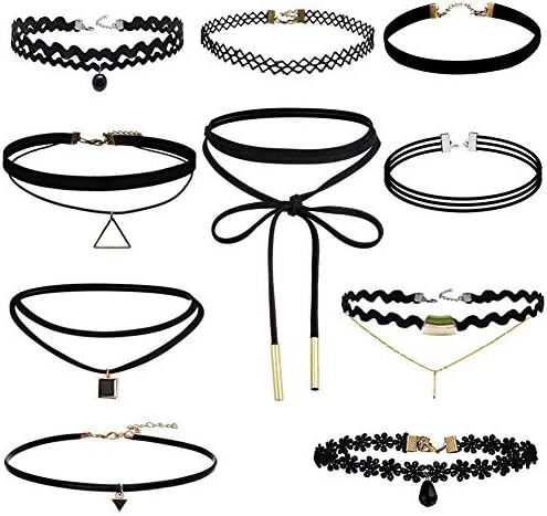 Coosmile 2016 New 10 Pieces Choker Necklace for Women Girls, Black Classic Velvet Stretch Gothic Tattoo Lace