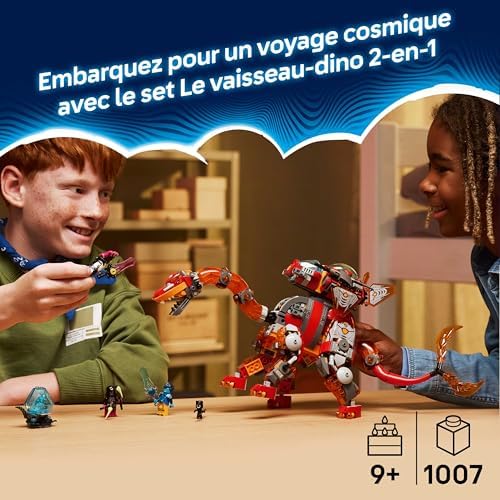 DREAMZzz 2-en1 Le Vaisseau-Dino - Figurine de Dinosaure se Transformant en Stégosaure avec Armure - 4 Minifigurines & 2 Cristo-Créatures Collector - Cadeau pour Garçon dès 9 Ans 71514