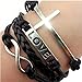 SusenstoneVintage Cross Bracelet, Infinity Love Leather Rope Infinite Bangle (Black)