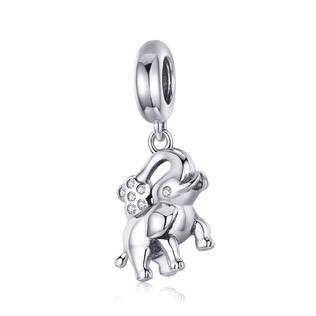 FeatherWish 925 Sterling Silver Charm Lucky Elephant Animal Dangle Pendant Fits And Compatible With Pandora Bracelets Gift For Friend Daughter Wife Birthday Sister (Dangle)