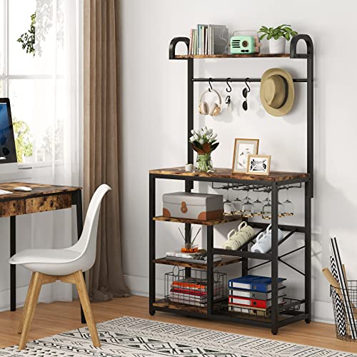 TIYASE Kitchen Baker’s Rack with Hutch and Wire Basket, 5Tier