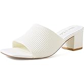 Shoe'N Tale Heeled Sandals For Women Square Open Toe Heeled Mules Chunky Block Low Heel Slip On Slides