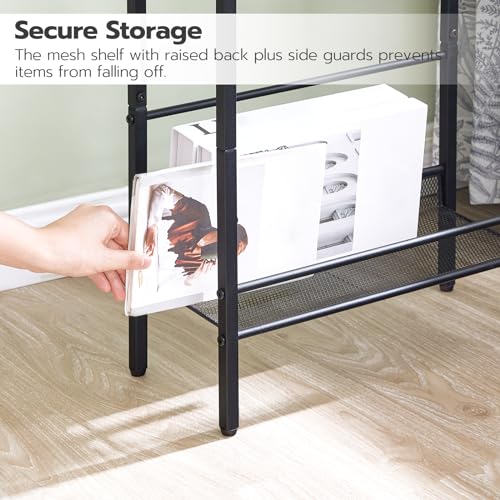 HOOBRO Narrow Side Table with Charging Station, Skinny Nightstand with USB Ports and Outlets, Slim Sofa End Table, Industrial Bedside Table with Storage Shelf, Rustic Brown and Black EBF102KBZ01