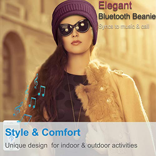 Mydeal Wireless Bluetooth Beanie Hat Headphones Headsets Music Audio Cap with Speakers Mic Hands Free for Women Men Outdoor Sports,Compatible with Iphone 7/7 plus,Samsung,Christmas Gifts - Burgundy