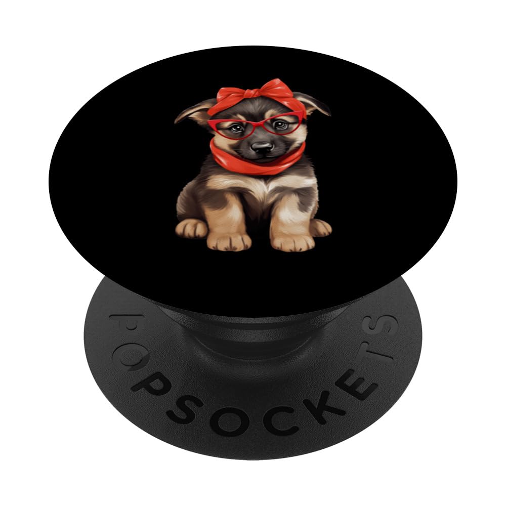 German Shepherd Wearing Red Glasses And Headband Bandana PopSockets Swappable PopGrip