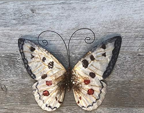 Hand-Painted Red/White Metal and Capiz Butterfly Metal Wall Art, Indoor Outdoor Wall Art, This is a Piece of Beautiful Wall Art Decor (Handmade Hand Painted in Philippines)