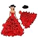 Barwa Red Gown Dress with Hat Princess Evening Party Clothes Wears Wedding Dresses for Barbie Doll