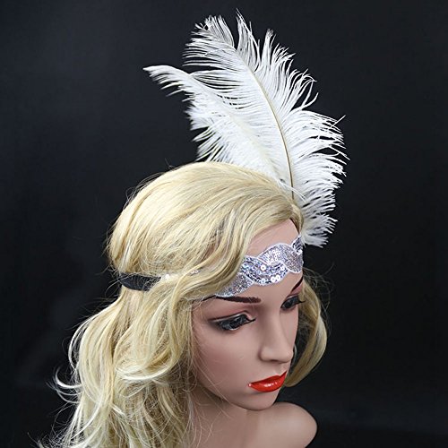 DJHbuy Wedding Cocktail Party Feather Sequins Headband 1920s Gatsby Flapper Hairband - Image 3