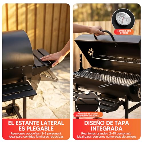Asador de Carbon Portatil Tenedor automático para barbacoa,Asadores Parrilla de Carne Carbon con Mesa Frontal Lateral para Especia Alimento Accesorios para Asador,Empotrable Parrilla para Asar 2 Capas
