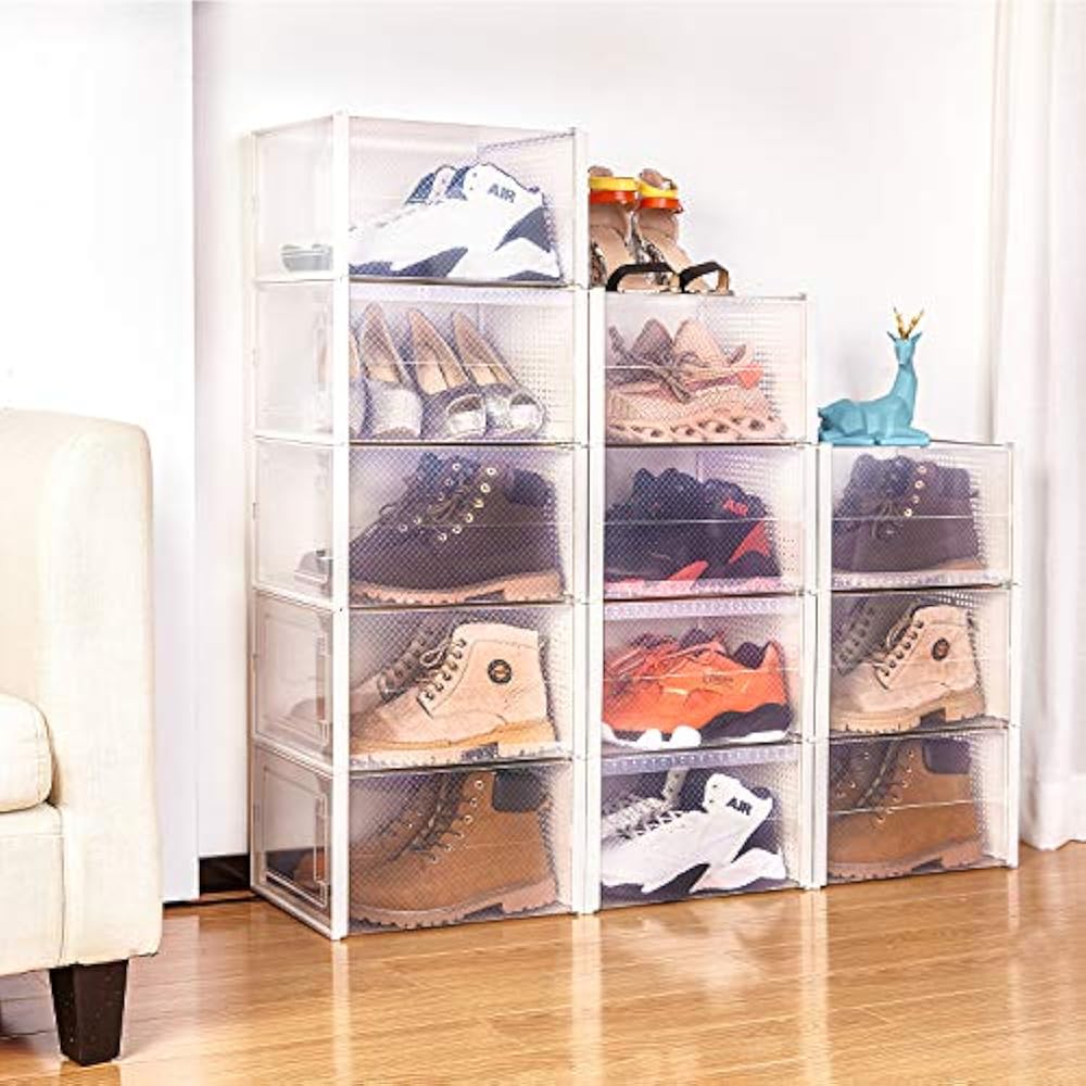 clear stackable shoe storage bins