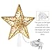 YUNLIGHTS 9 Inch Lighted Star Tree Topper, Gold Glittered Vintage Christmas Tree Toppers with Clip for Indoor Christmas Ornaments Party Home Decoration, Warm White