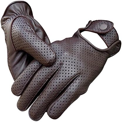 Happylife Men Real Lamp Skin Sheep Mesh Leather Driving Police Fashion Dress Gloves. (L)