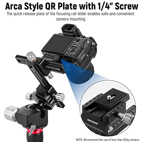 NEEWER 4-Way Macro Focusing Rail with Quick Release Plate for Arca Type, 1/4 Inch Thread for Macro Photography & Close-up Photography, Compatible with Canon Nikon Fujifilm Sony DSLR Mirrorless Camera