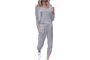 hmbudp Two Piece Fall Outfits for Women 2024 Long Sleeve Striped/Color Block Tops and Pants Lounge Sets Tracksuit with Pocket
