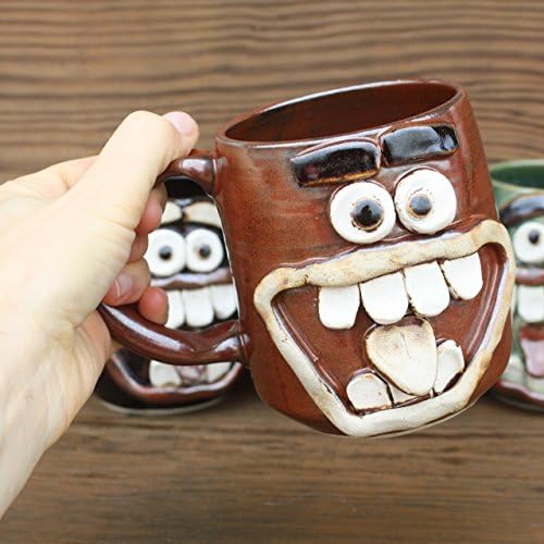 Handmade Tongue Wagging Coffee Cup. Ceramic Stoneware Clay Pottery. Extra Large 16 + Ounces. Blue, Green, Chocolate Black, or Red Brown