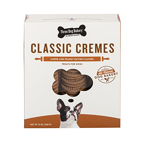 Three Dog Bakery Classic Cremes Baked Dog Treats, Carob With Peanut