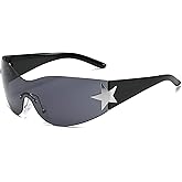 Azoxus Y2K Sunglasses for Women Men, 2000s Fashion Shield Wrap Around Y2K Glasses Rimless Oversized One Piece Lenses