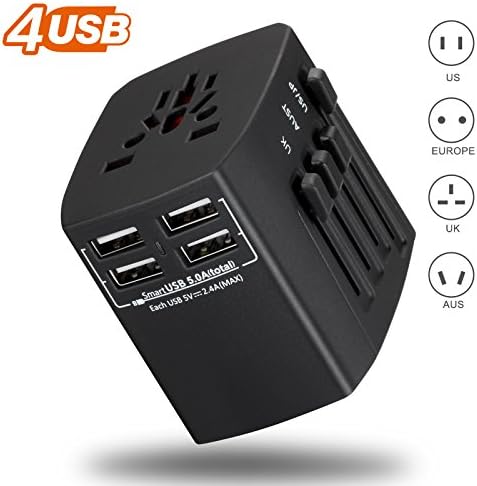 International Power adapter universal travel adapter with 4USB Port / 5A Travel Charger Plug Charger PowerI Wall Adapter Multifunction Universal Converter Global Sockets American / British / EU / Aust