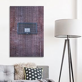 Canvas Wall Art Sports Theme - Basketball Backboard on a Vintage Brick Wall - Giclee Print Gallery Wrap Modern Home Art Ready to Hang - 12x18 inches