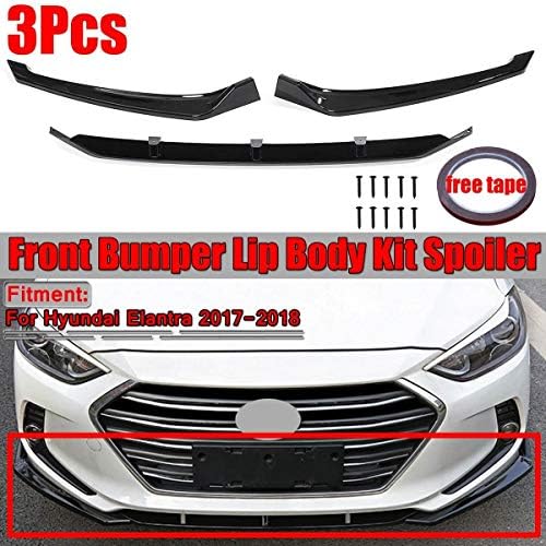 3Piece Car Front Bumper Lip Splitter Body Kit Spoiler Diffuser For Hyundai Elantra 2017 2018 Glossy Black 3Pcs Front Bumper