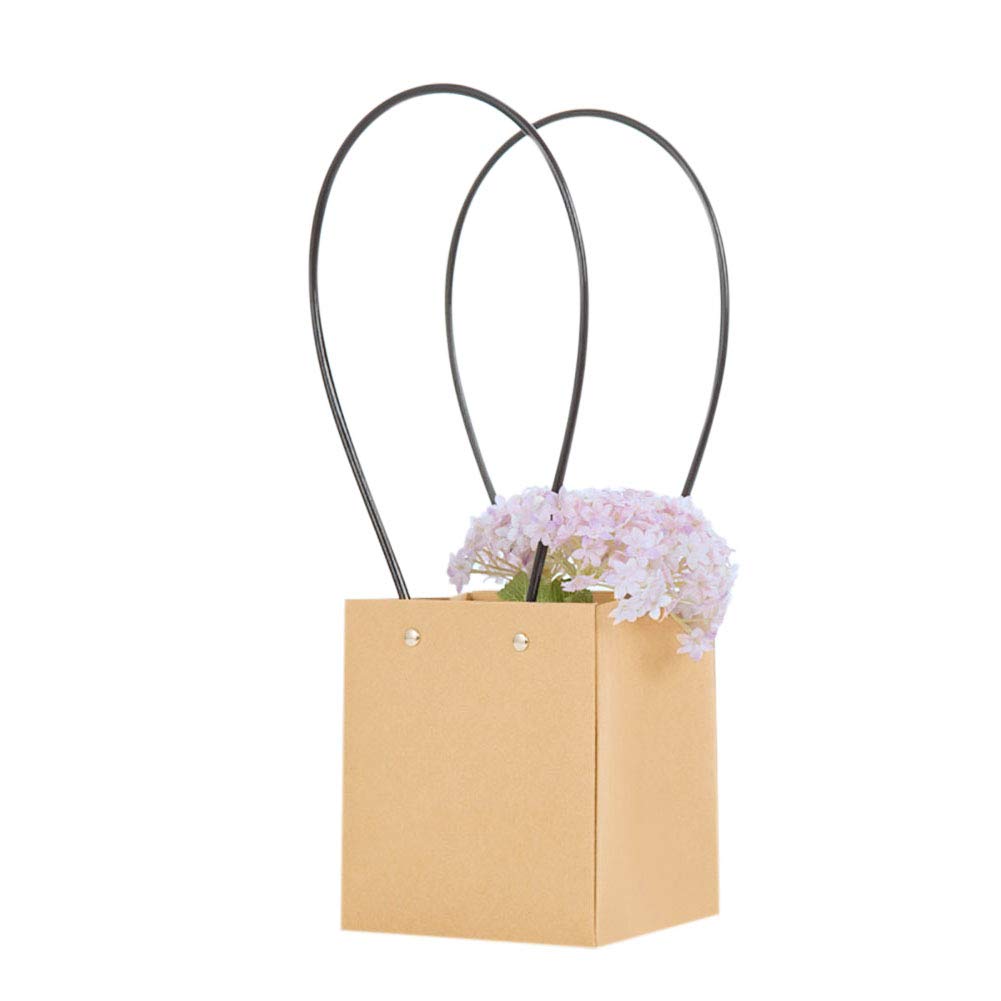 10pcs Kraft Paper Flower Gift Bags with Handle Waterproof Bouquet Carry Box Bag for Rose Carnations Hand Tied Floral Arrangement Plant Carrier Package Party Bag Wrapping Boxes