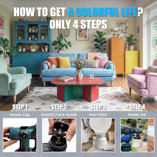 RAYLEEY Cordless Paint Sprayer Compatible with MAKITA 18V Battery, Electric HVLP Spray Gun, 1000ml Container, 3 Copper Nozzles, for Fences, Walls, Furniture (Tool Only)