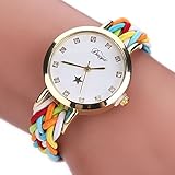 W-life Womens Casual Rhinestone Crystal Braided Bracelet Quartz Analog Wrap Wrist Watch (C)
