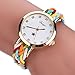 W-life Womens Casual Rhinestone Crystal Braided Bracelet Quartz Analog Wrap Wrist Watch (C)