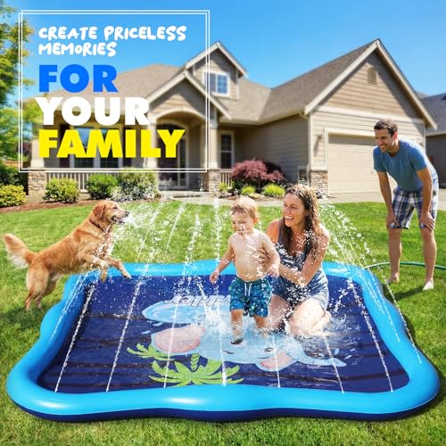 Luxfero Water Jet Mat for Children, 210 cm Reinforced Water Games for Dogs, Adjustable Water Spray Nozzle, Theme Play Mat, Inflatable Children's Water Game for Garden