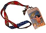 DC Comics WONDER WOMAN Logo & Stars ID Holder LANYARD Keychain w/ Logo Charm