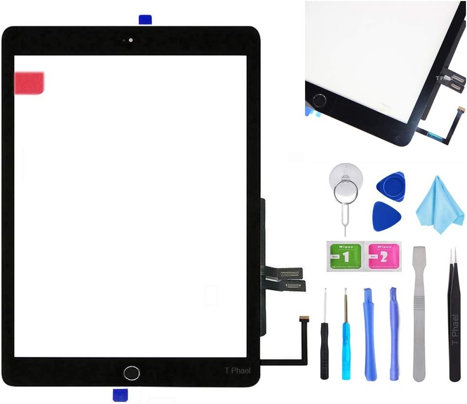 Black Digitizer Repair Kit for iPad 9.7" 2018 iPad 6 6th Gen A1893 A1954 Touch Screen Digitizer Replacement with Home Button + Adhesive + Tools