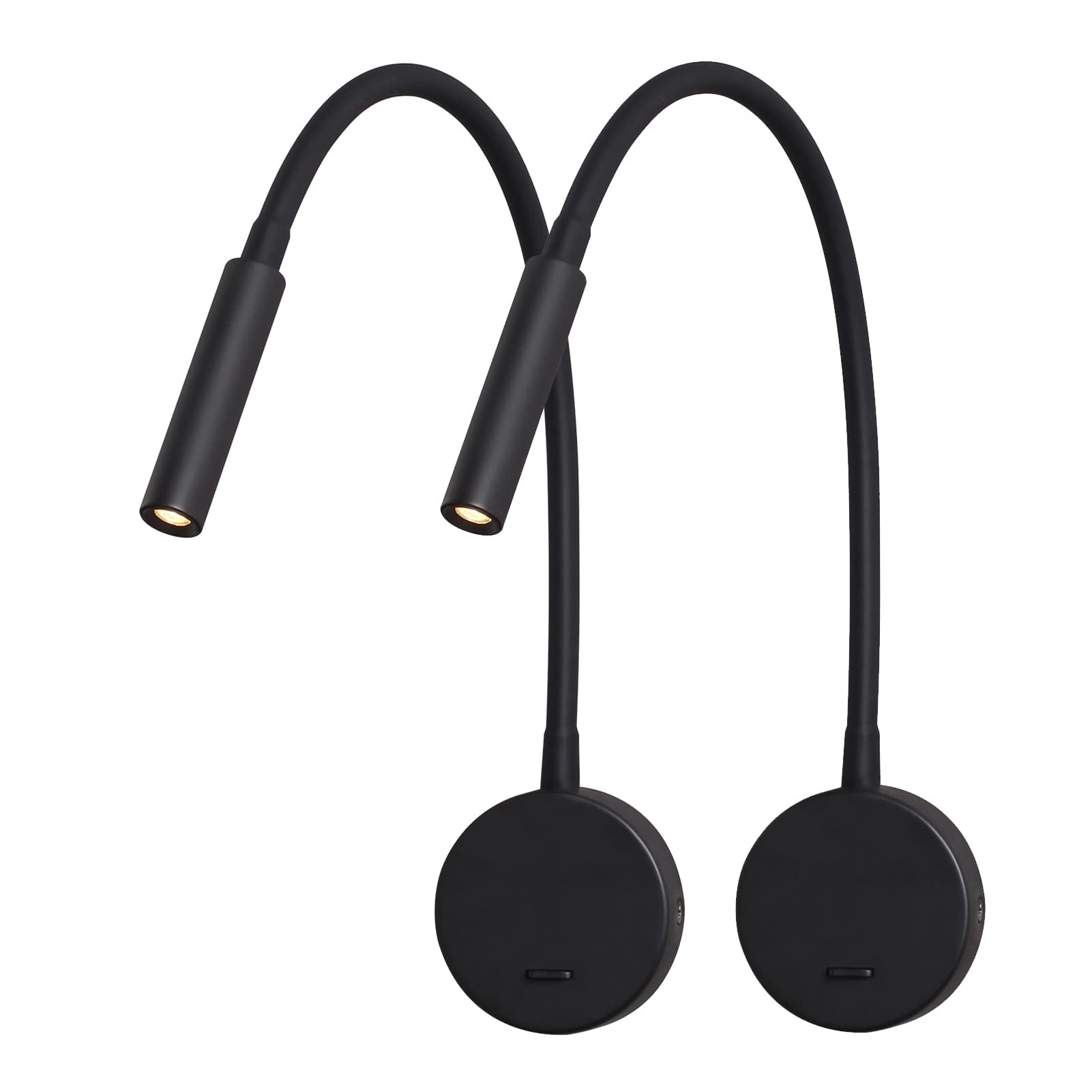 DAWALIGHT Wall Reading Lamp, Reading Light Wall Mounted 2 Pack Flexible 400mm Gooseneck Lighting LED 3W 3000K Bedside Wall Lamp with Switch for Bedroom Living Room Books, Black