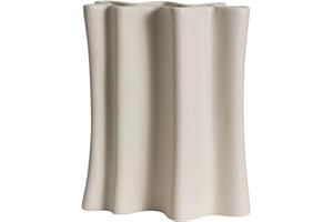 Flower Vase Waves Shape Curved Ceramic Vases for Hand-Crafted Home Decorative Artwork Decor Room(Beige-8in)