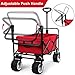 BEAU JARDIN Folding Push Pull Beach Wagon Collapsible Cart 300 Pound Capacity Utility Camping Grocery Canvas Portable Buggies Outdoor Garden Sport Heavy Duty Shopping Wide All Terrain Wheel BG229 Red