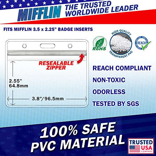 MifflinUSA Horizontal ID Name Badge Holder (Clear, 3.5x2.25 Inches, 100 Pack), Waterproof and