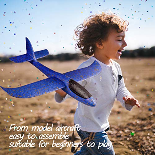 Refasy Foam Airplanes for Kids Children 18.9inch Gliders Airplane Toy Set Hand Throwing Challenging Model Foam Aircarft Two Flight Modes Best Outdoor Sport Flying Plane Toys for Kids Gift Blue - Thumbnail 6