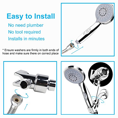 Chrider Handheld Shower Head with Hose, 5 Spray Setting Hand Held Shower Head with Pause Switch, 4.3" High Pressure Showerhead, 60" Extra-long Hose and Adjustable Bracket,Chrome Handle Finish