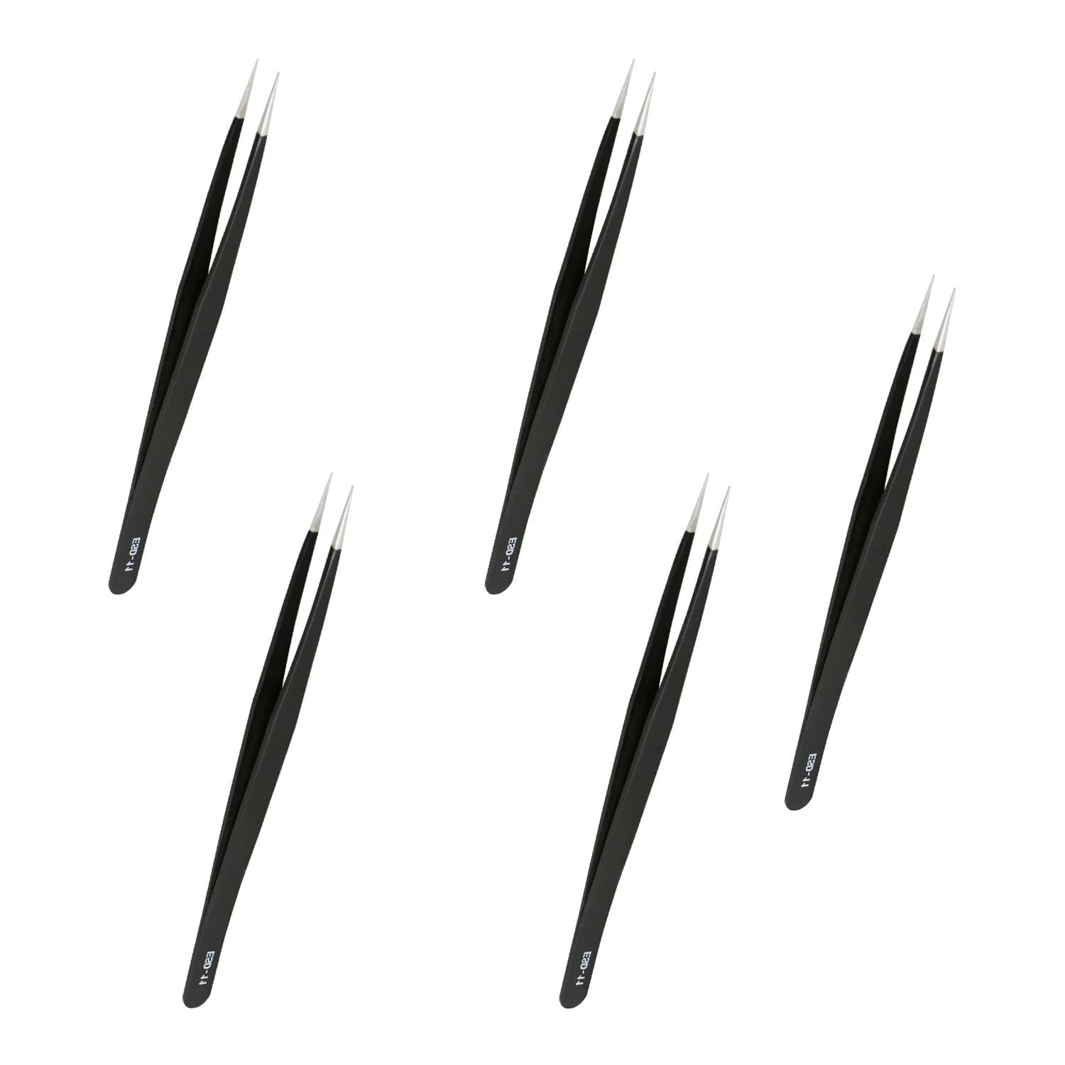 Aopin 5pcs ESD-11 in Bags Anti-Static Precision Tweezers, Anti-Static Multi-Function, Polished Edges Corners Suitable for Electronic Repair, Laboratory Operation, Jewelry Making Process, Black,