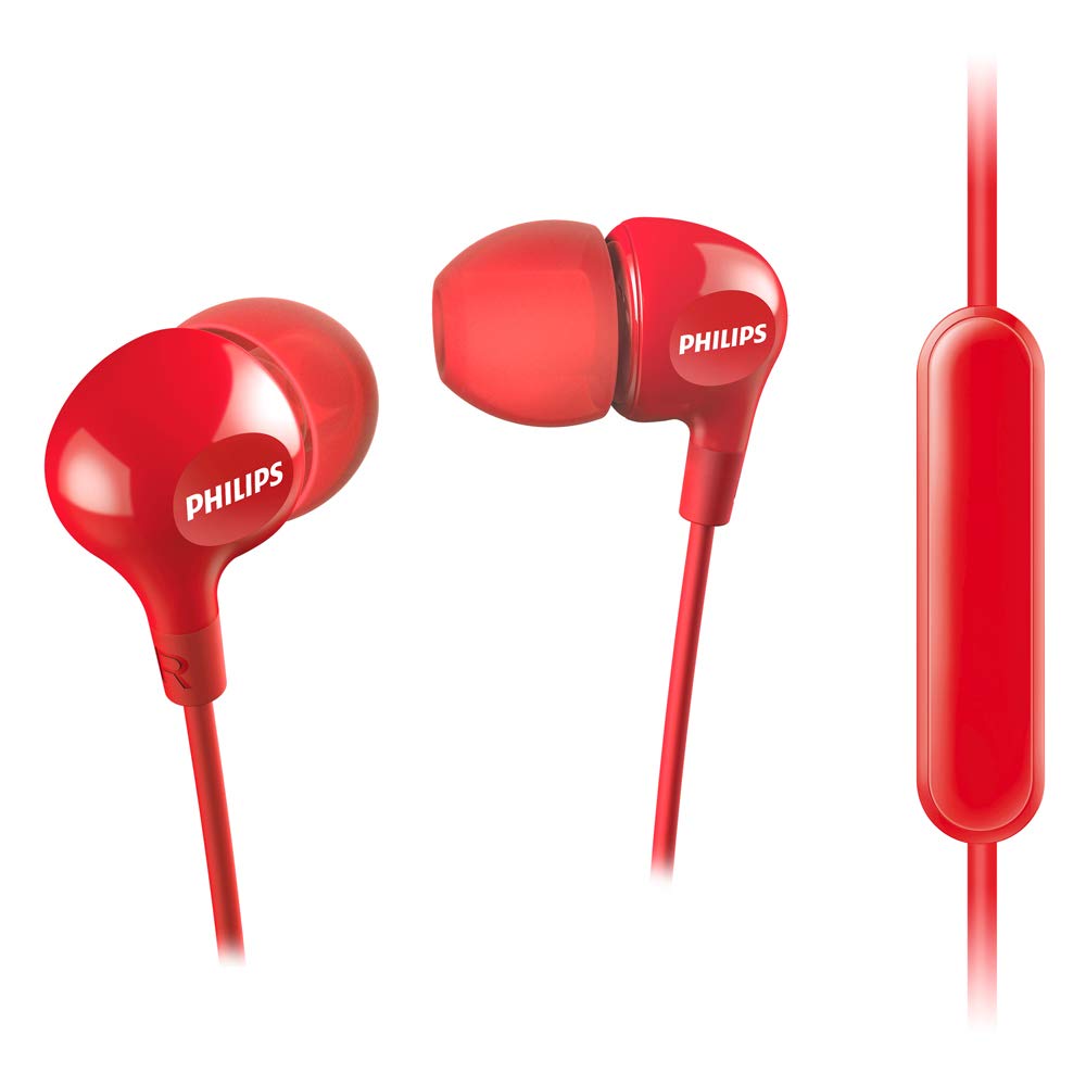 Philips Headphones In Ear SHE3555RD/00 Headphones In Ears (8.6-mm drivers, Built-In Microphone, 2 Sizes of Ear Caps, Oval Sound Tube, Reinforced Cable Relief) Red