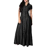 utcoco Womens Short Sleeve Denim Maxi Dress Casual Loose Fit Button Down Long Jean Dresses