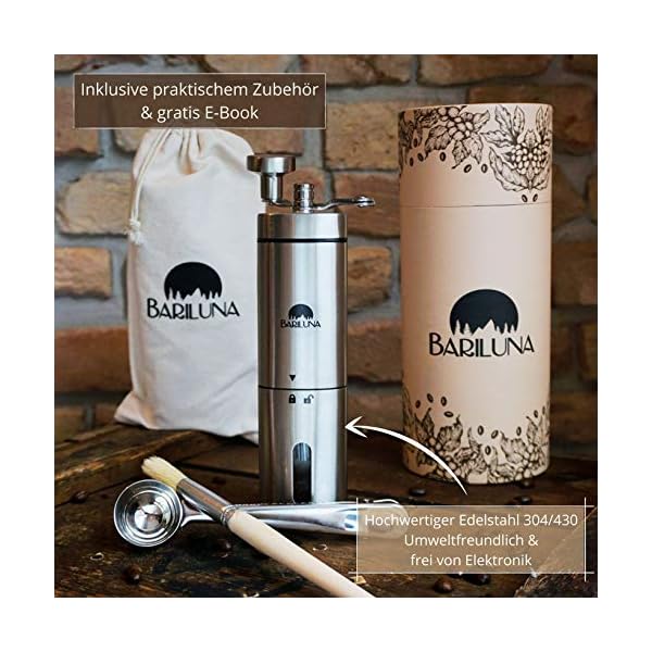 BARILUNA® Premium Kaffeemühle, manuell mit Keramikmahlwerk | Kaffeemühle Hand | Handkaffeemühle aus wertigem Edelstahl… – Bild 3
