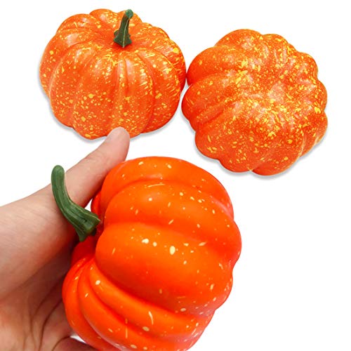 Lulonpon 16pcs Simulation Mini Fake Fruit Pumpkins Artificial Life Like Simulation Pumpkins Set,Halloween Thanksgiving Autumn Party Favors Ornaments Home House Kitchen Decoration (Orange)
