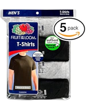 Men's 5-Pack 100% Cotton Crew T-Shirts (X-Large Tall, Black&Grey)