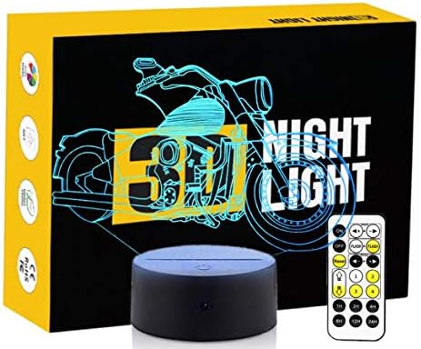 Cirkooh Motorbike Shape Colorful Gradients 3D Optical Illusion Lamp 7 Colors Change Touch Button and Timing Remote Control Children Kids Bedside Table LED Night Light