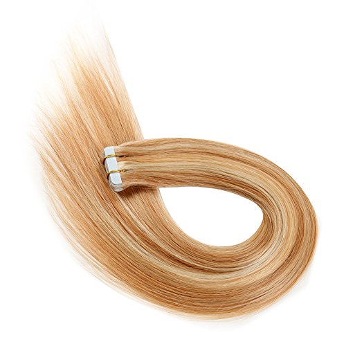 Tape in Hair Extensions Human Hair 20 inch 50g/pack 20pcs Seamless Skin Weft Remy Straight Hair P27/613# Strawberry Blonde