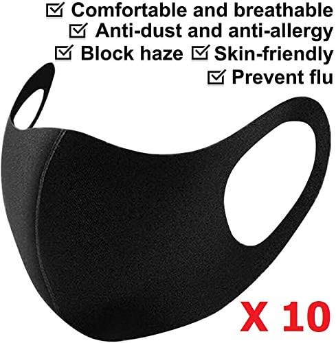 Black Fashion Unisex Face Masks, Reusable, Washable and Breathable, Anti Dust Mouth Mask for Running Cycling Camping Travel {Pack of 10}