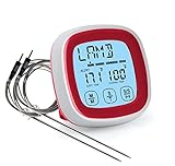 HOME CIRCLES Grill, Smoker, BBQ, Or Oven Touchscreen Meat Probe Thermometer - Best Accurate & Digital With 2 Stainless Steel Probes For Steak Pork Chicken... (Red)
